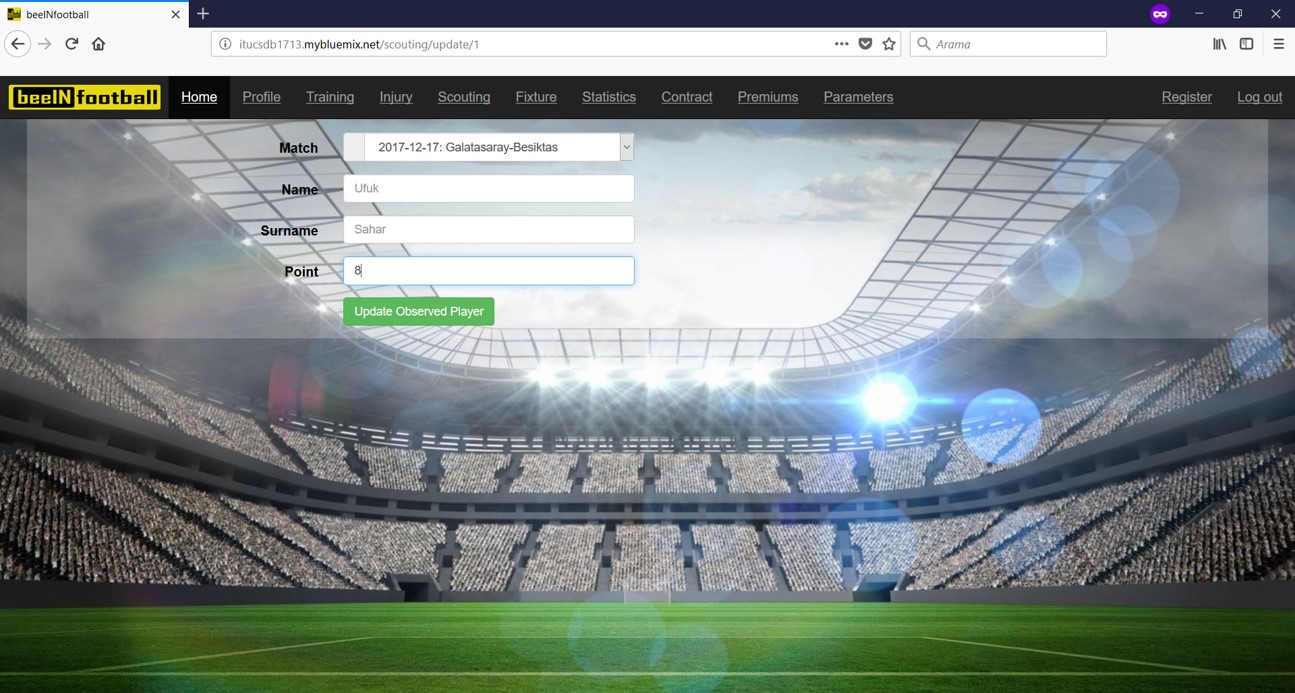Gözlenen futbolcuları güncelleme sayfası